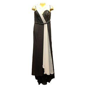 IMPERO COUTURE Euro size 46 Designer Formal Gown Black White Beaded One Shoulder